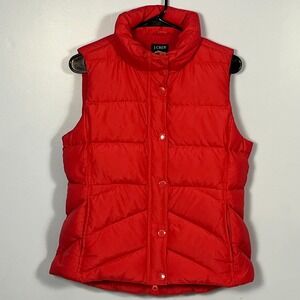 J Crew Down Filled Puffer Vest Sz M Coral Pink Full Zip & Snap Soft Lined Jacket